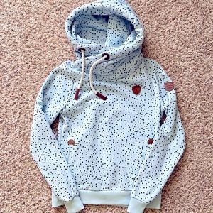 Baby blue with navy dot Wanakome sweatshirt, size M